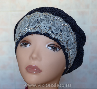 Вязаный летний берет с тесьмой купить