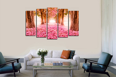 Модульная картина "Розовое покрывало. Сакура"