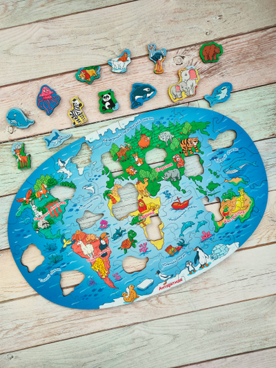 Фигурный пазл MAXI "Карта мира. Животные"