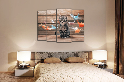 Модульная картина "Грустный котик и оригами"