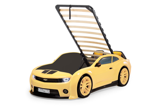 Кровать-машинка объемная (3d) EVO "Camaro" желтый (с подъемным механизмом и бельевыми ящиками)