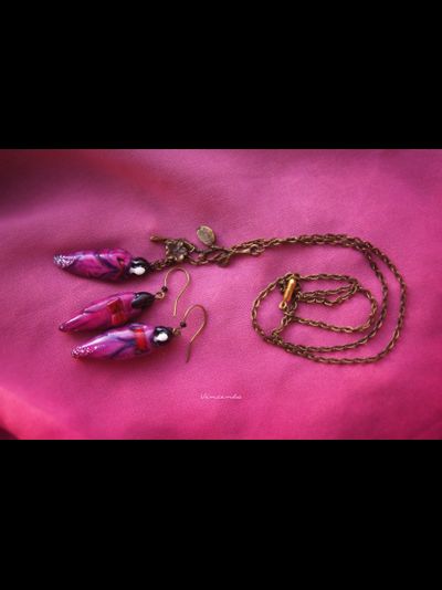 &quot;Вальс магнолии&quot;, комплект украшений из фарфора (серьги и подвеска)