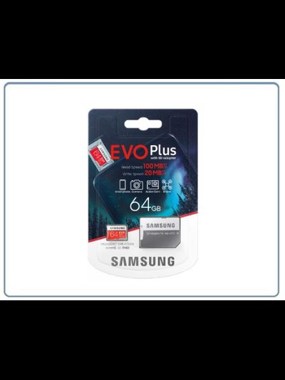 Карта памяти microSDXC UHS-I U1 SAMSUNG EVO PLUS 64 ГБ, Class 10, MB-MC64HA/RU + адаптер (100/20)