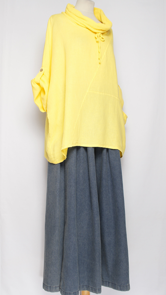 БЛУЗА ЛЁН КИМОНО "ХОМУТ КУЛИСКА"  желтая до р.56