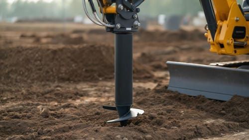 Гидравлический вращатель на мини-экскаваторе погружает винтовую сваю с электронным контролем вертика