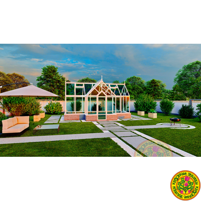 Базовая комплектация теплицы в английском стиле с холлом из стекала и алюминия ГОТИКА АРТ 6000 х 2500 мм