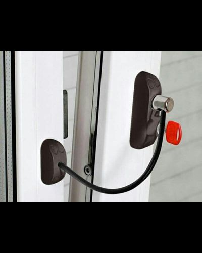 0300-Замок безопасности "детский" накладной WINDOORPRO, с кл. и тросиком (2 кл), Коричневый