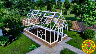 Теплица из стекла и алюминия в классическом английском стиле Альбион размером 7000 х 3500 мм