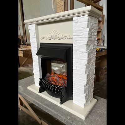 Электрокамин Malta SL белый камень с очагом Fobos