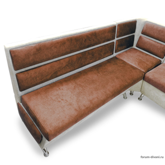 Кухонный Угловой диван "ФОРУМ-1МС", Коричневый/Слоновая кость, Правый