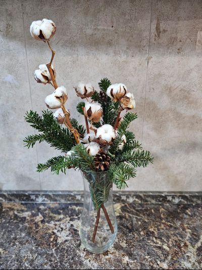 Хлопок и хвоя в вазе