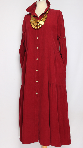 Платье-рубашка Бохо "Вельвет карманы ярусы" вино, шоколад до р.52