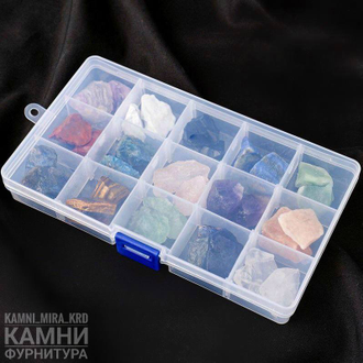 Набор в боксе 15 видов коллекционных камней разной твёрдости в коробочке 17х9 см, цена за набор
