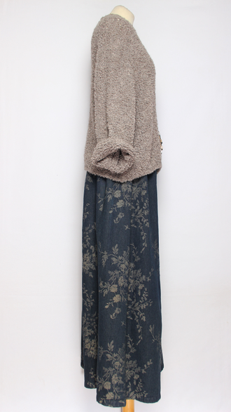 БРЮКИ-ЮБКА джинс-гобелен "БЕЗ КАРМАНОВ" мелкие цветы синие, черные р.46-54