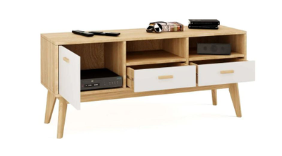 Калгари Тумба под ТВ 1280х400х570 Дуб натуральный светлый / Белый матовый