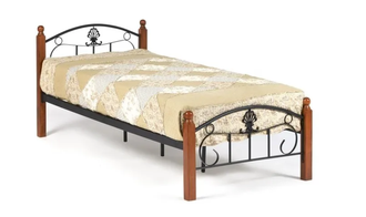 Кровать РУМБА AT-203/RUMBA Wood slat base, 90*200 см (дерево гевея/металл, красный дуб/чёрный)