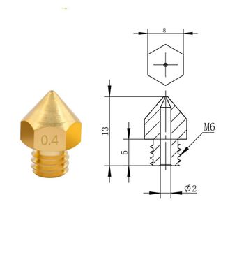 Сопло МК8 для 3D принтера, 0,2 мм,  М6 резьба, большая голова