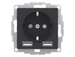 Розетка 2P+E с USB A+А карбон, серия Atlas Design