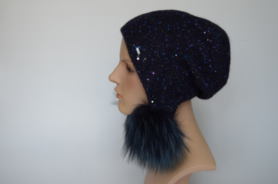 Шапка Vizio 1010 PP 66 ушанка с помпонами синяя