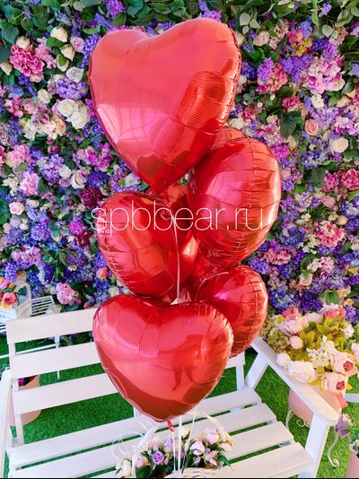 Фольгированные шары Сердца 5 штук красные