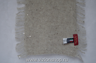 Бежевый вязаный шарф с бахромой и пайетками Италия Vizio Tresor / Orozeb 6457/ 6157/ 5609