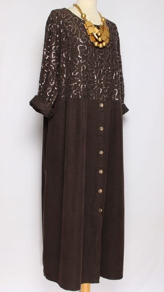 Платье Бохо вельветовое "Кружево пайетки" шоколад до р.54
