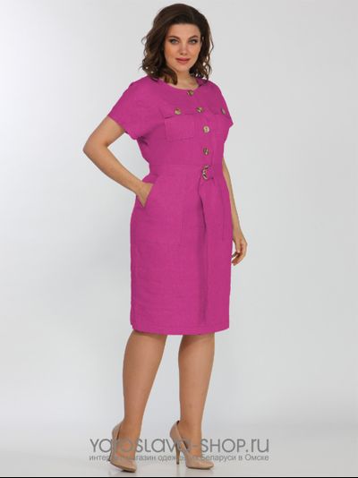 Модель:2321-1.Летнее платье прямого силуэта цвета фуксии на пуговицах.