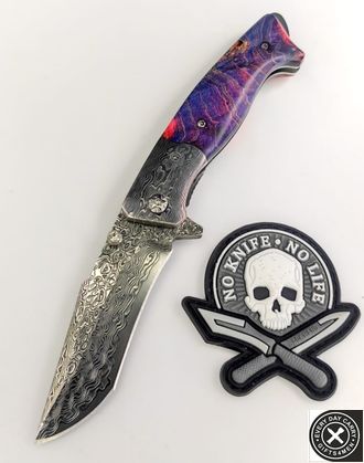 Складной нож DAMASCUS COLORFUL FLIPPER LUO