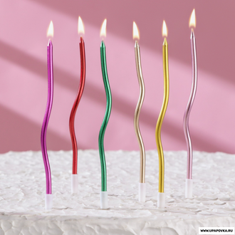 Свечи для торта "Серпантин" 6 шт, 12 см, коктейльные, разноцветные
