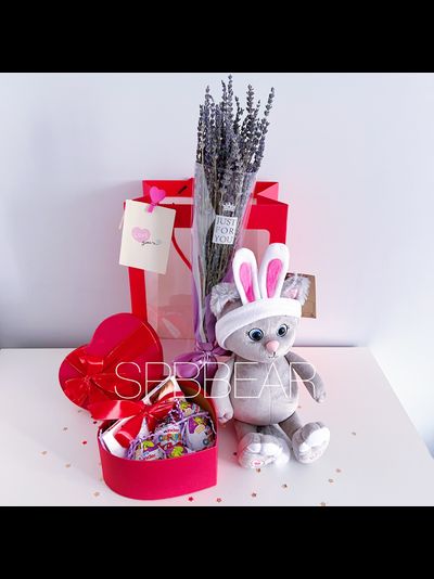 Подарочный набор №17 - Плюшевый котик на выбор, Лаванда, Киндер бокс средний