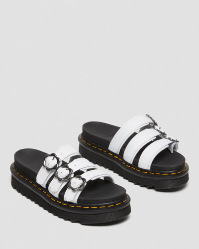 БОСОНОЖКИ DR. MARTENS BLAIRE FLOWER BUCKLE LEATHER SLIDE белые