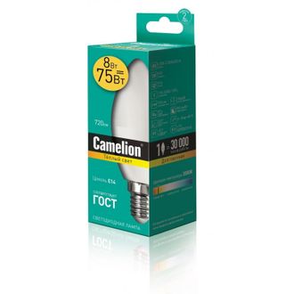 Лампа светодиодная Camelion LED8-C35/830/E14,8Вт,220В 12385