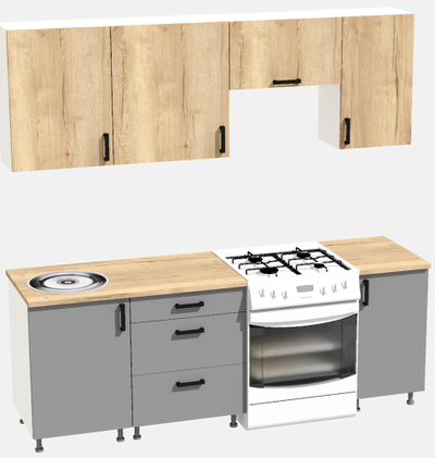 Кухня Эконом 1,5 метра (1100х400) Цвет: Дуб Вотан/Базальт