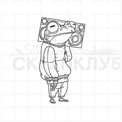 Штамп лягушка с магнитофоном