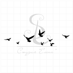 штамп с птицами черными летящими "Полет птиц"