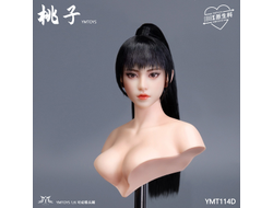 Женская голова (скульпт) с высоким хвостом и подвижными глазами - 1/6 scale Asian female head sculpt with movable eyes Taozi (YMT114D) - YMTOYS