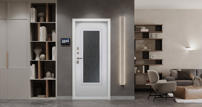 Стальная дверь   Изумруд с окном и лазерной резкой (терморазрыв 3к)