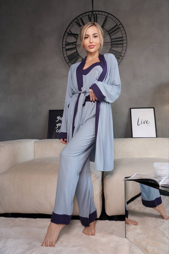 Домашняя одежда Виктория Сикрет 4в1 цвет серо-голубой