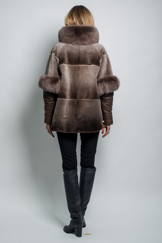 Шуба куртка женская натуральный мех бобр  зимняя большой размер цвет кофе, орех арт. ц-008