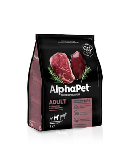 AlphaPet (АльфаПет) Superpremium сухой корм для взрослых собак средних пород с говядиной и потрошками, 7 кг