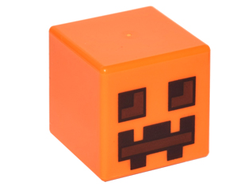 Minifigure, Head, Modified Cube with Pixelated Dark Brown and Reddish Brown Eyes and Mouth Pattern Minecraft Pumpkin Jack O Lantern / Snow Golem, Orange (19729pb001 / 6103099 / 6162469)