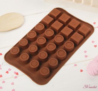 Форма для льда и шоколада Доляна «Коробка конфет», 23,2×13,8 см, 24 ячейки, цвет шоколадный