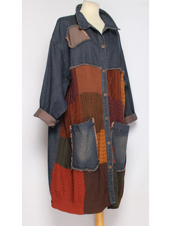 ПЛАТЬЕ-ЖАКЕТ БОХО джинсовое "Комбинированное" синее р.46-54