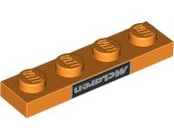 Plate 1 x 4 with Black and Silver McLaren Logo Upside Down Pattern, Orange (3710pb002 / 6438730)