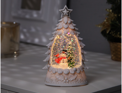 Новогодний снежный фонарик в виде ёлочки «Снеговик» 9 × 15 × 4 см, Цвет Белый