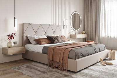 Кровать двуспальная, MyCloud Флай с подъемным механизмом, бельевым ящиком, мягкое изголовье ромбами