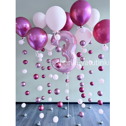 Шары цепочки с пузырями (10 шт), Фуксия с цифрой