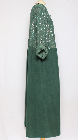 Платье Бохо вельветовое "Кружево пайетки" малахит до р.54