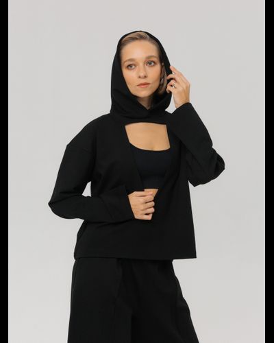 Худи с вырезом из вискозы (черный)