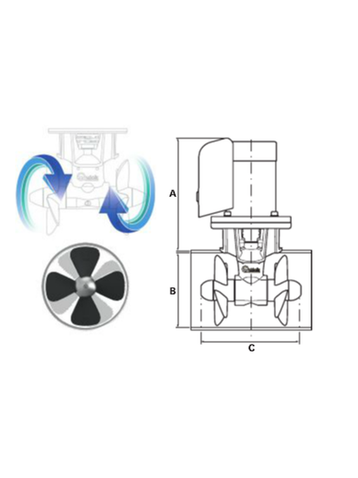 Электрическое подруливающее устройство QUICK BTQ 185 24В, УПОР 105 КГС, МОЩНОСТЬ 6,3 КВТ, ДЛЯ СУДОВ ДЛИННОЙ ОТ 12 ДО 15 МЕТРОВ